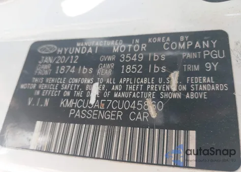 2012 Hyundai Accent Se from USA, damaged, VIN KMHCU5AE7CU045860